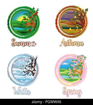 Four seasons cards, vector illustration Stock Vector