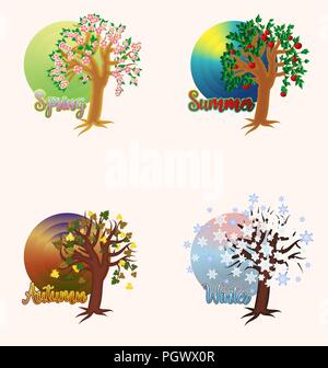 Four seasons cards, vector illustration Stock Vector