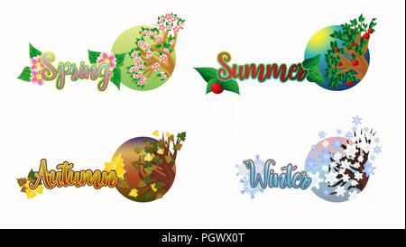 Four seasons cards, vector illustration Stock Vector