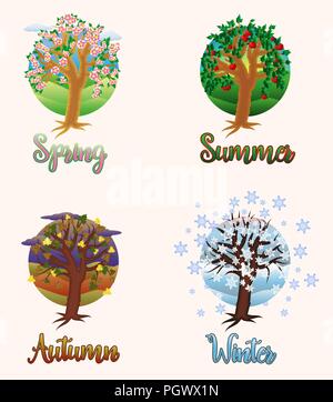 Four seasons cards, vector illustration Stock Vector