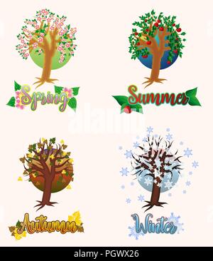 Four seasons cards, vector illustration Stock Vector