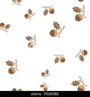 Acorn and leaf oak branch seamless pattern. Vector illustration. Isolated white background. Stock Vector