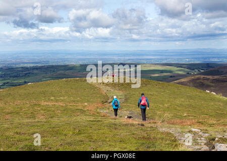 Walkers Heading Towards the North Top of Bakestall, Lake District, Cumbria, UK. Stock Photo