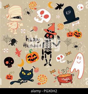 happy Halloween clip art cartoon set Stock Vector