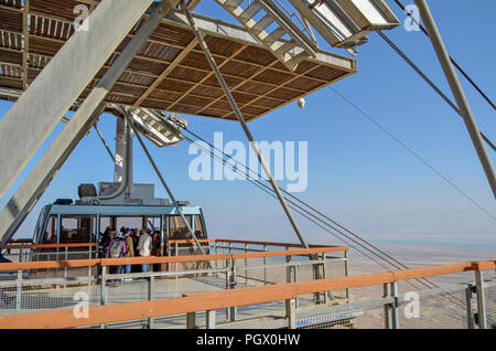 Israel, Masada The cablecar ascending to the mountain top Stock Photo