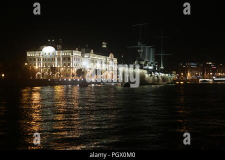 Russian battleship Aurora or Avrora. This is museum ship in Saint Petersburg on river Neva. Stock Photo