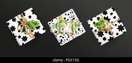 Set of Christmas gift boxes realistic illustration Stock Vector