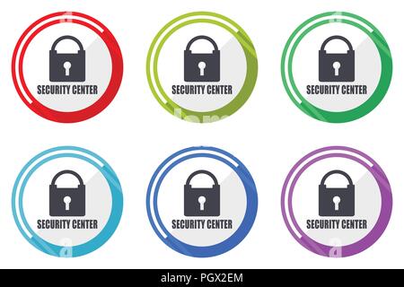 Security center flat vector web icon set, colorful round internet buttons in eps 10 isolated on white background Stock Vector