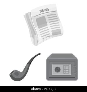 Detective and Attributes monochrome icons in set collection for design.Detective Agency vector symbol stock  illustration. Stock Vector