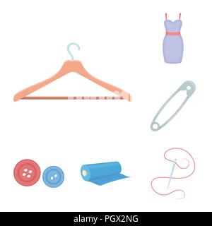Atelier and sewing cartoon icons in set collection for design. Equipment and tools for sewing vector symbol stock  illustration. Stock Vector