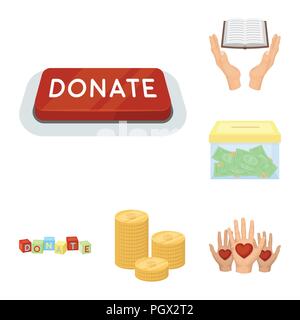 Charity and donation cartoon icons in set collection for design. Material aid vector symbol stock  illustration. Stock Vector