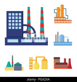 Factory and facilities cartoon icons in set collection for design. Factory and equipment vector symbol stock  illustration. Stock Vector