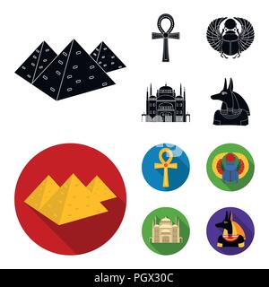 Anubis, Ankh, Cairo citadel, Egyptian beetle.Ancient Egypt set collection icons in black, flat style vector symbol stock illustration . Stock Vector