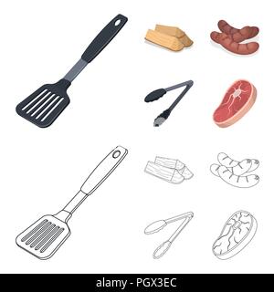 Blade kitchen, firewood, sausages and other for barbecue.BBQ set collection icons in cartoon,outline style vector symbol stock illustration . Stock Vector