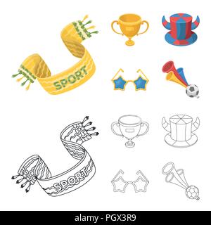 A scarf, a hat with horns and other attributes of the fans.Fans set collection icons in cartoon,outline style vector symbol stock illustration . Stock Vector