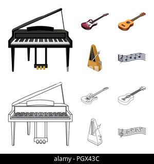 Musical instrument cartoon,outline icons in set collection for design. String and Wind instrument isometric vector symbol stock  illustration. Stock Vector