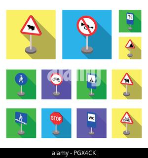 Different types of road signs flat icons in set collection for design. Warning and prohibition signs vector symbol stock  illustration. Stock Vector