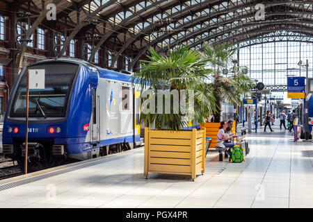 Platforms and travellers at Gare de Lille Flanders railway station, Lille, France Stock Photo