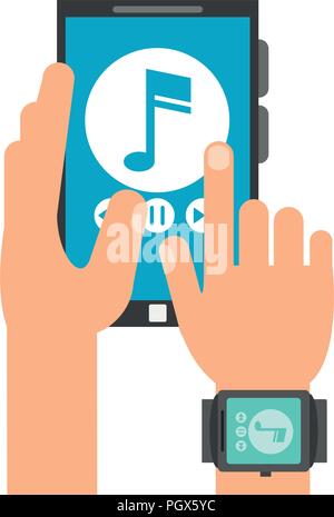 Listen to music with smartwatch abstract concept vector illustration ...