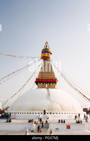 Bodhnath , Kathmandu, Bagmati, Nepal : Great Stupa of Bodhnath, the largest in Asia and one of the larger in the world. Unesco world heritege site, in Stock Photo