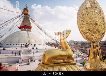 Bodhnath , Kathmandu, Bagmati, Nepal : Great Stupa of Bodhnath, the largest in Asia and one of the larger in the world. Unesco world heritege site, in Stock Photo