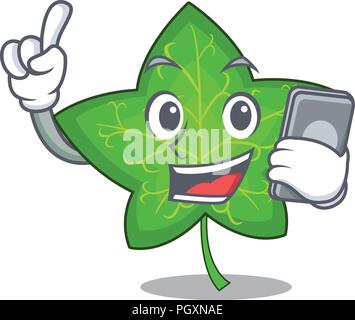 With phone ivy leaf isolated on character cartoon vector illustration Stock Vector