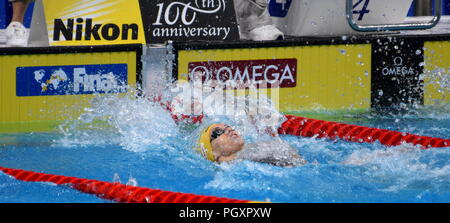 Budapest, Hungary - Jul 26, 2017. Competitive swimmer BARRATT Holly (AUS) swimming 50m backstroke. FINA Swimming World Championship Preliminary Heats  Stock Photo