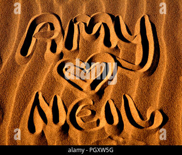 Declaration of love written in the sand at Talacre on the North Wales coast Stock Photo
