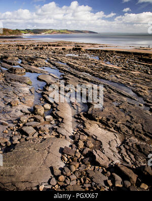 Rock formations on the beach at Saundersfoot, Pembrokeshire on the welsh coast Stock Photo