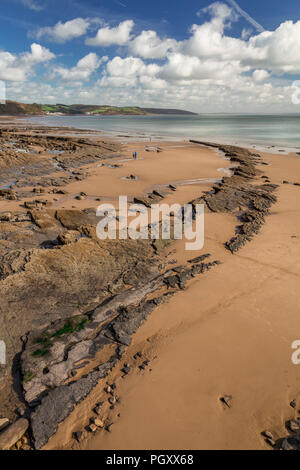 Rock formations on the beach at Saundersfoot, Pembrokeshire on the welsh coast Stock Photo
