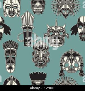 Tribal mask seamles pattern design Stock Vector