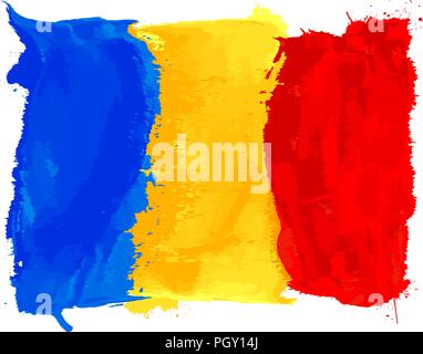 Romanian watercolor flag, vector icon on white Stock Vector