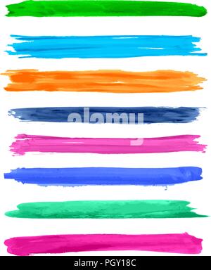 Vector watercolor grunge brush strokes set  in colors Stock Vector