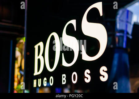 LISBON, PORTUGAL - AUGUST 15, 2017: Hugo Boss Is A German Luxury Fashion House Founded In 1924 And Headquartered In Metzingen Stock Photo
