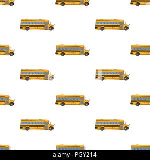 Bright cartoon school bus seamless pattern on white background Stock Vector