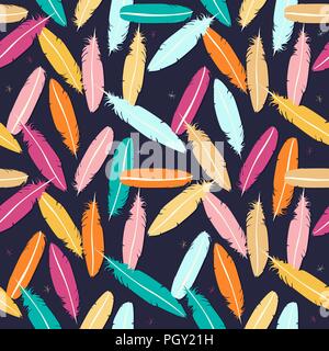 Seamless feathers pattern in colors Stock Vector