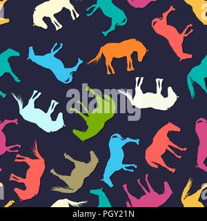 Seamless pattern design with horse silhouettes in colors Stock Vector