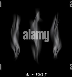 Dynamic vector white smoke set over black background Stock Vector