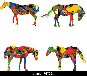 Horses silhouettes made of circles on white background Stock Vector