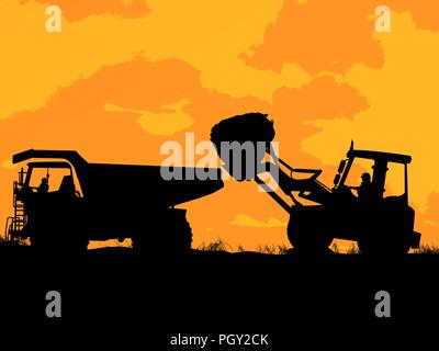 Construction vehicles at site silhouette Stock Vector