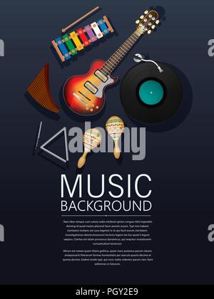 Background with musical instruments and text Stock Vector