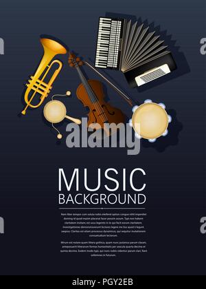 Background with musical instruments and text Stock Vector