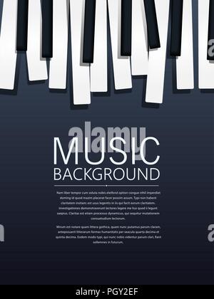 Musical background with piano keys and text Stock Vector
