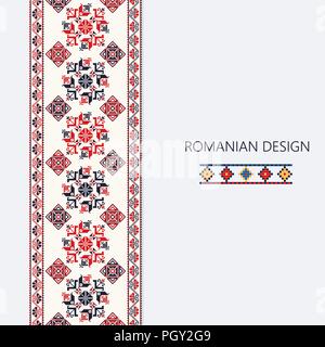 Decorative ornament with traditional Romanian design, seamless vertical border Stock Vector