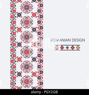 Decorative ornament with traditional Romanian design, seamless vertical border Stock Vector