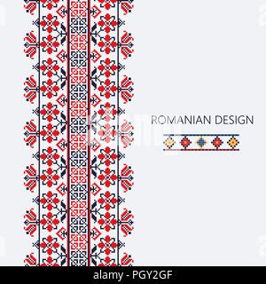 Decorative ornament with traditional Romanian design, seamless vertical border Stock Vector