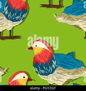 Mandarin Duck seamless pattern design Stock Vector