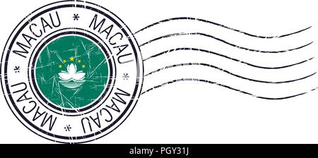 Macau city grunge postal stamp and flag on white background Stock Vector