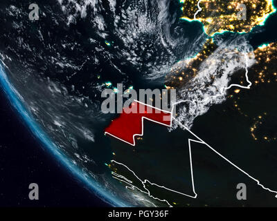 Western Sahara from space on model of planet Earth with country borders ...