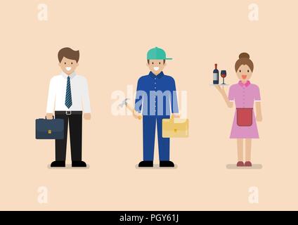 White Blue and Pink collar workers. Occupational classifications Flat style concept  Vector illustration Stock Vector